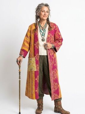 Upcycled Kantha Quilt Coat S-M Handmade Maxi India Cloth